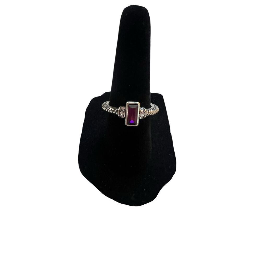 BRIGHTON MODERNA SWAROVSKI CYRSTAL RING PURPLE & CLEAR CRYSTALS SILVER PLATED